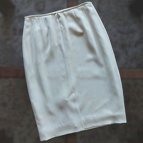 Vtg Dana Buchman cream silk high waisted below knee pencil skirt - Picture 4 of 14